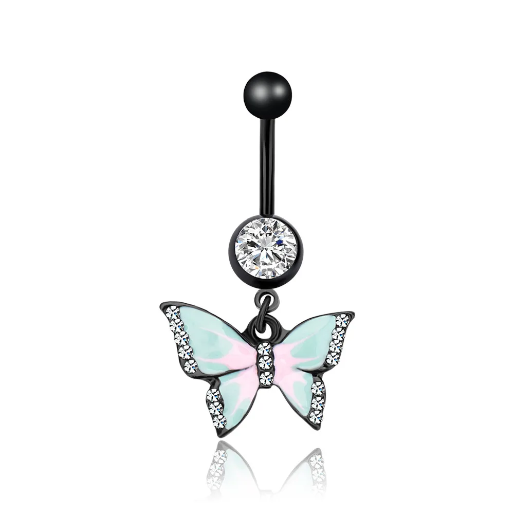 

Epoxy Enamel Esmalte Colares Butterflys Belly Button Rings Sexy Body Piercing Jewelry Bars Piercings black Navel Piercing Gothic
