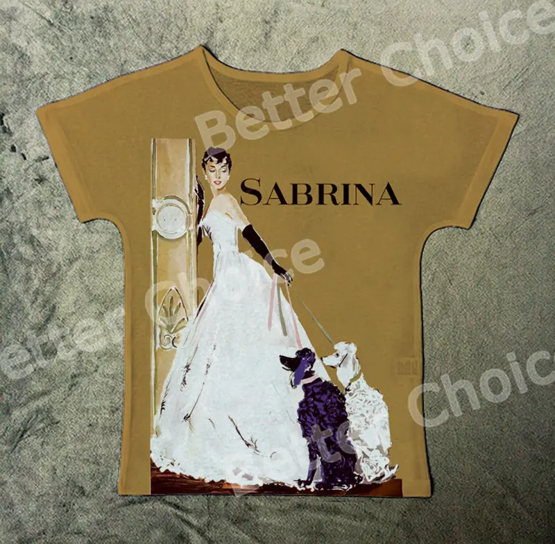 

Track Ship+Vintage Retro Rock&Roll Punk T-shirt Top Tee Romantic Comedy Film Audery Hepburn Sabrina with Two Poodle Dog 1305