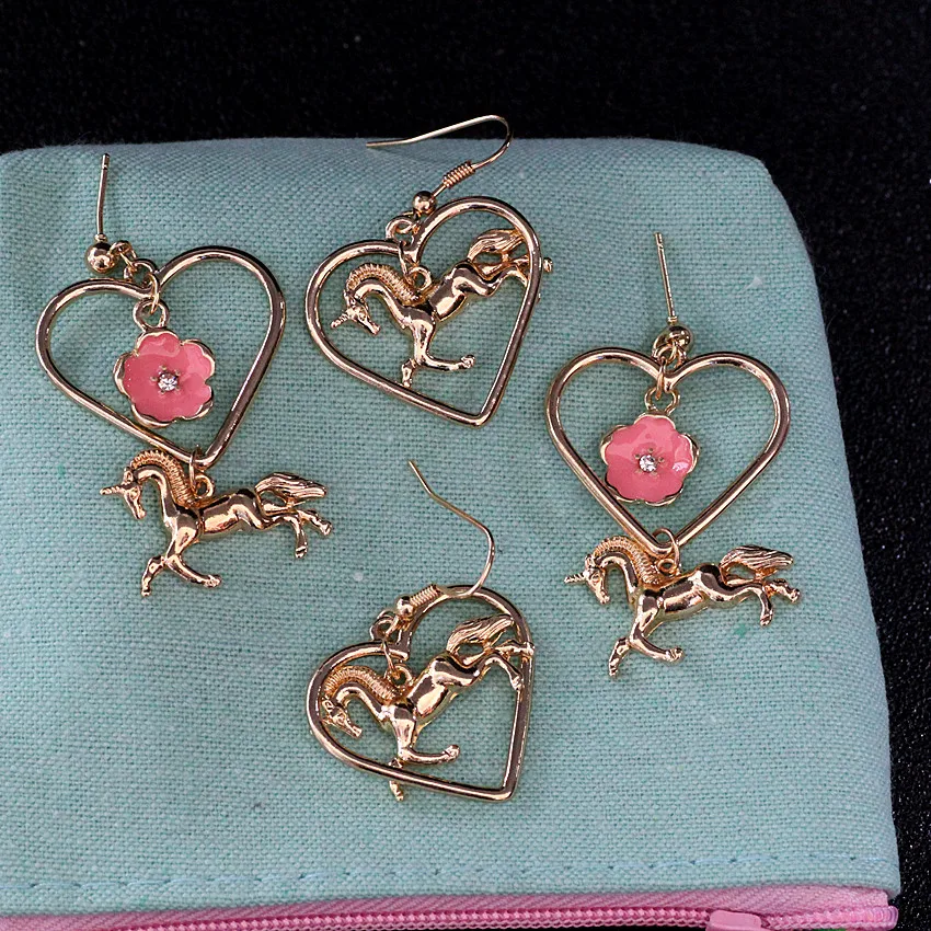 

Timlee E266 Free shipping, Retro Simplicity Pink cherry blossoms Heart Unicorn Drop Earrings,Fashion Jewelry Wholesale