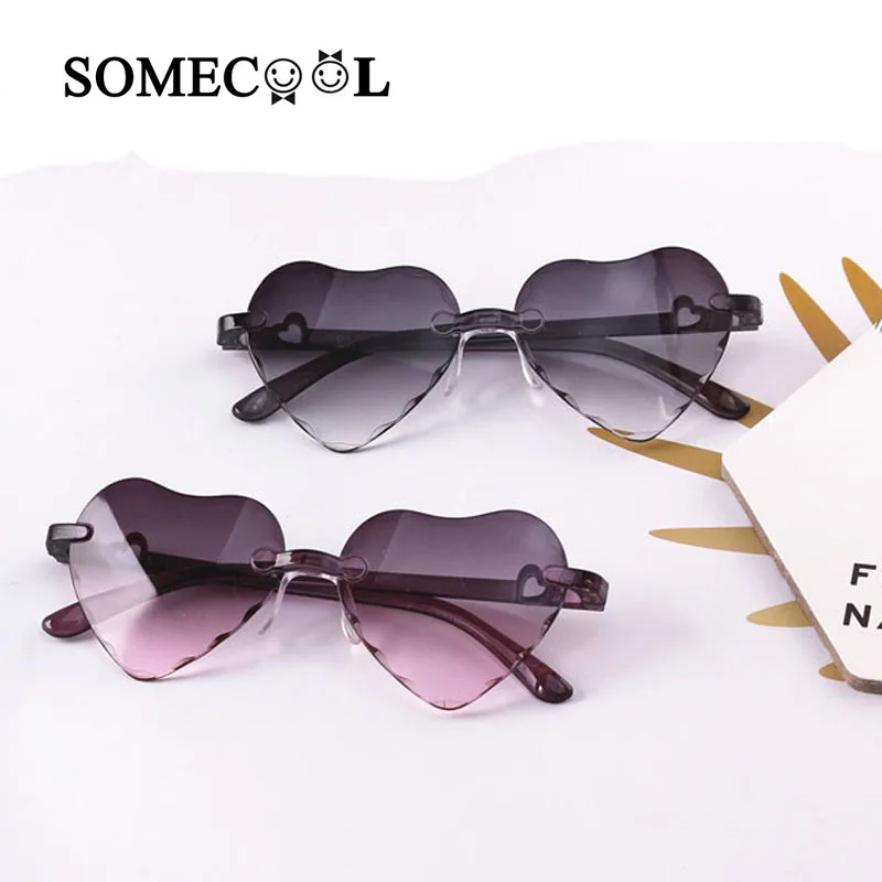 SomeCool Factory NEW Style Rimless Kids sunglasses 3-8 y Plastic UV400 Cool child glasses Heart Shape Lovely Girls eyewear n620