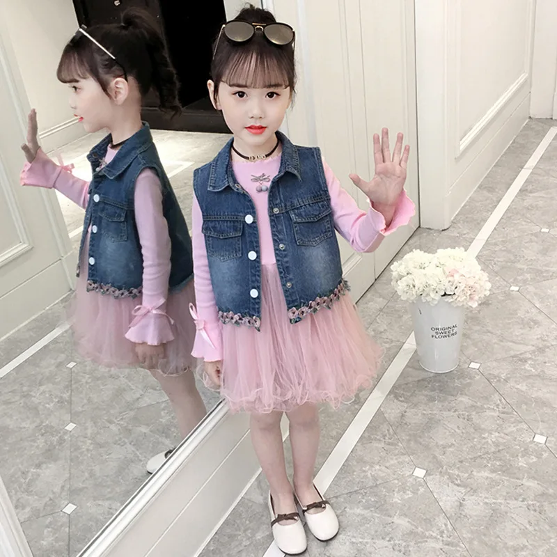  Baby Girl Dresses Jacket Suits kids 2019 Spring Summer Denim vest Coat Dress Children Girls Clothes