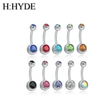 H: HYDE разноцветные кольца для пупка Пирсинг бар двойной кристалл голова из нержавеющей стали кубический цирконий CZ камень ювелирные изделия для тела