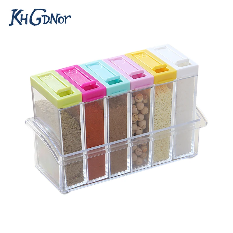 

KHGDNOR Kitchen Spice Storage Bottle Jars Transparent PP Salt Pepper Cumin Powder Box Tool 1pcs Spice Jar Seasoning Box 6Pcs