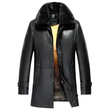 Новое поступление, модная Толстая теплая зимняя норковая меховая мужская длинная повседневная кожаная куртка на молнии, пальто высокого качества размера плюс M-3XL