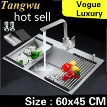 Домашняя Высокая емкость кухонная ручная раковина одинарная мойка овощей роскошный 304 Нержавеющая сталь большой 60x45 см