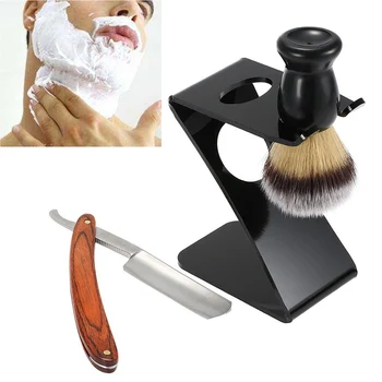 

Men's Shaving Straight Razor Set 3 in 1 1set Shaving Stand+Razor+Nylon Brush Dry & Wet Male Facial Cleaning Tool