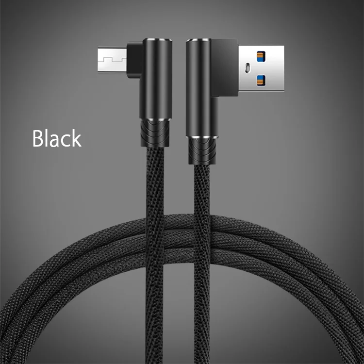 1 м 2 м 3 м длиной 90 градусов под прямым углом Micro Usb кабель для зарядки провод Microusb Линия передачи данных для huawei Honor Play 8A Pro 10i 20i - Цвет: Black