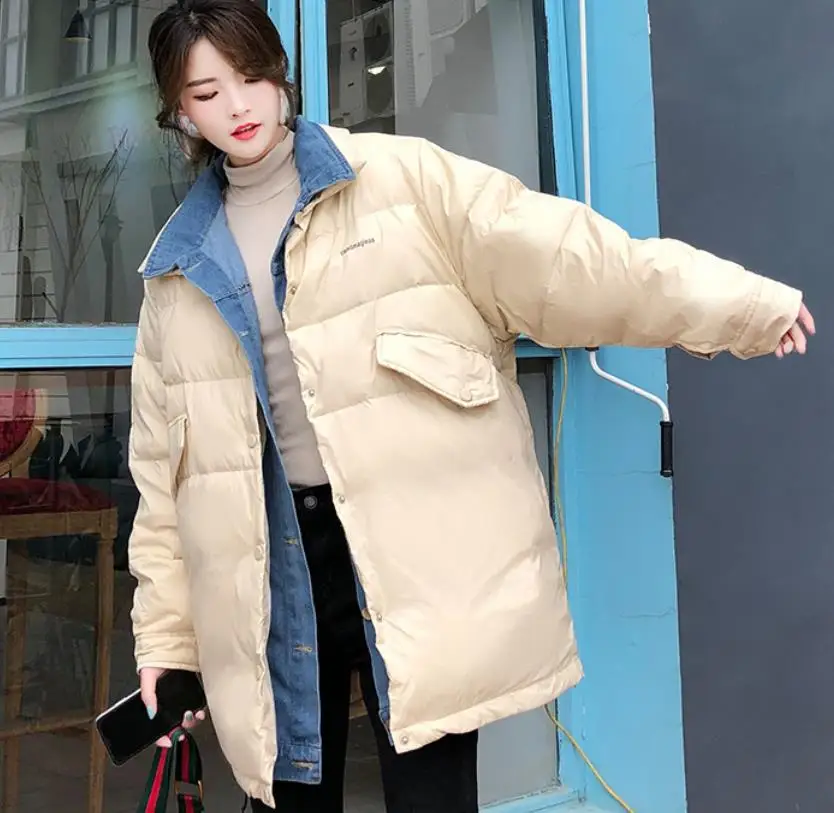 new fake two down jacket women loose white duck down winter fashion thick coat f