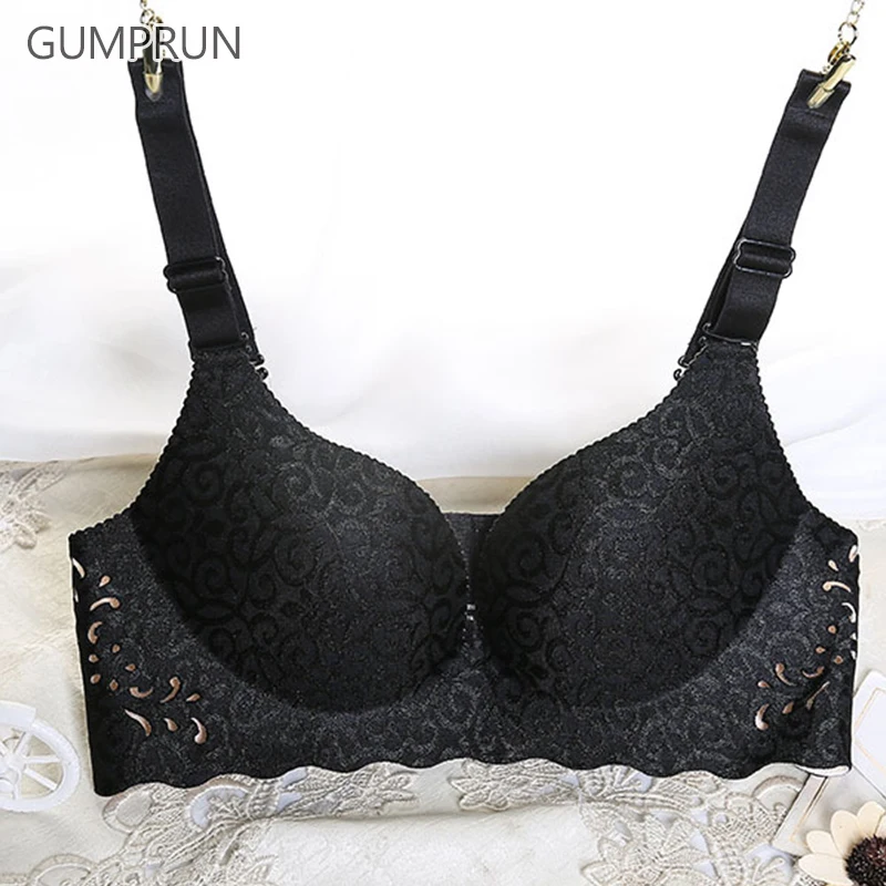 

GUMPRUN Wirefree Seamless Bra For Women New Sexy Push Up Shakeproof Bra Deep V Young Women Underwear Top Black Bralette