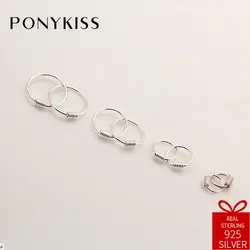 PONYKISS Мода S925 серебро круглый сладкий минималистский обруч серьги Для женщин Мода Юбилей ювелирные изделия День Святого Валентина подарок