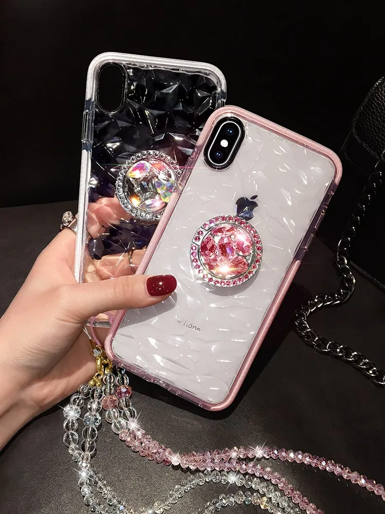 

Luxury Diamond Holder Crystal Strap Clear for iphone S 6 7 8 plus X S XR MAX for Samsung galaxy S8 9 10plus Note8 9 capa