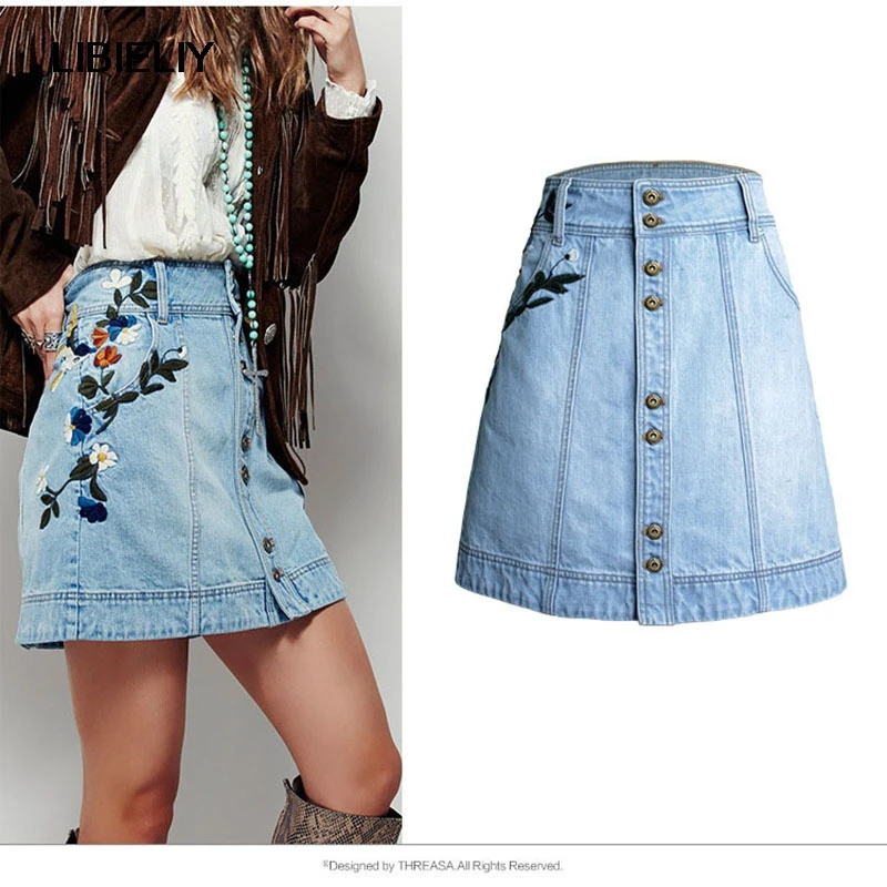 Nice Women Clothing Mini Skirts Floral Embroidery A Line Above Knee