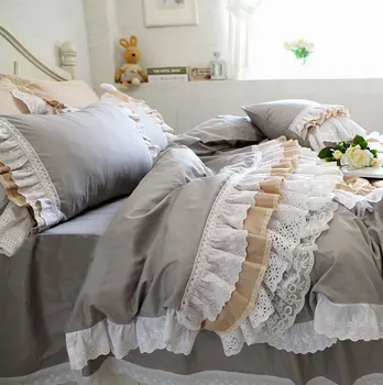

Luxury lace ruffled bedding sets adult teen girl,full queen king cotton fairyfair bedclothes bed dress pillow case duvet cover