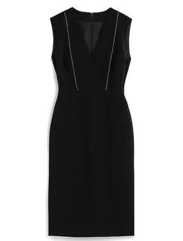 

2019 New Women Black Solid Dress Elegant V-Neck Sheath Mini Dresses D4170