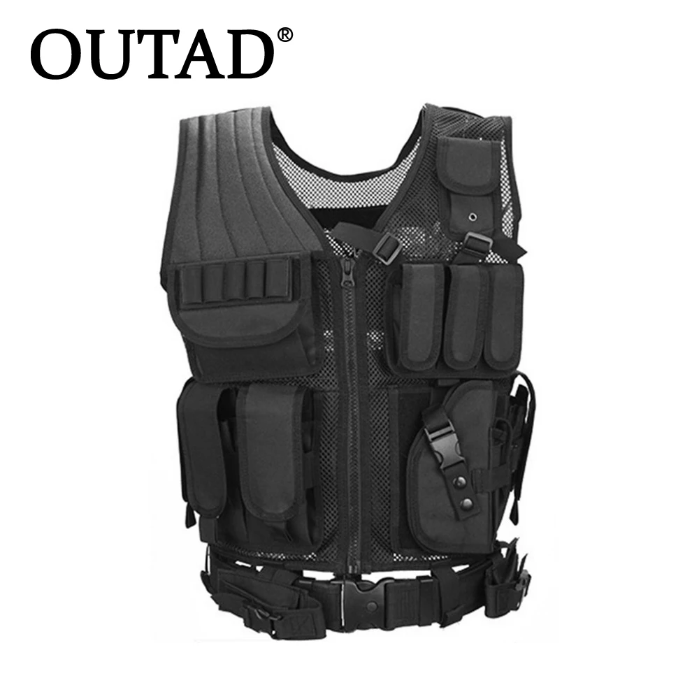 

OUTAD Belt Protect Multi Pockets Multi-Functional Combat Vest Mesh Breathable Black Tactical Vest Field Operations Equipment