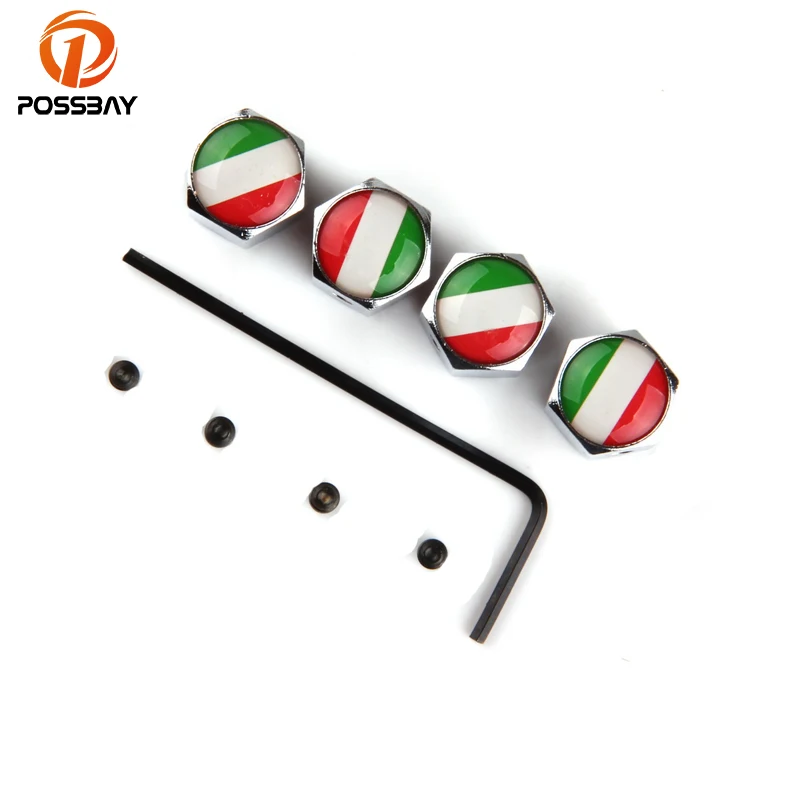 

POSSBAY Italy National Flag Air Caps Theftproof Stainless Steel Car Wheel Tire Valves Tyre Silver Stem Airtight Cover Universal