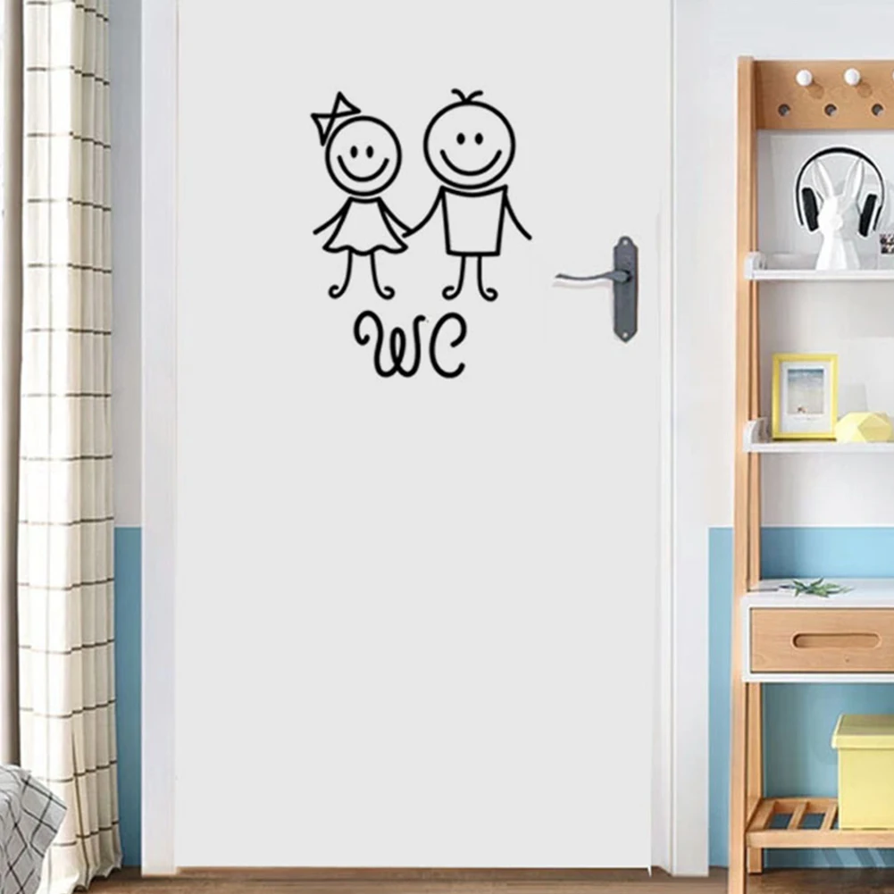 

Self Adhesive Decorative Bathroom Cute Door Sticker Home Toilet Cartoon Waterproof PVC Removable Reusable Washroom Girl Boy WC