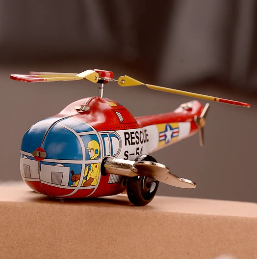 Vintage Helicopter Model Clockwork Wind Up Tin Toy Collectables 