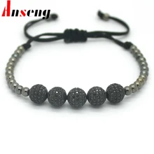 Nueva pulsera negro para los hombres, moda micro pave cz 5 bolas pulseras clásicas de alta calidad trenzado pulseras de macramé.