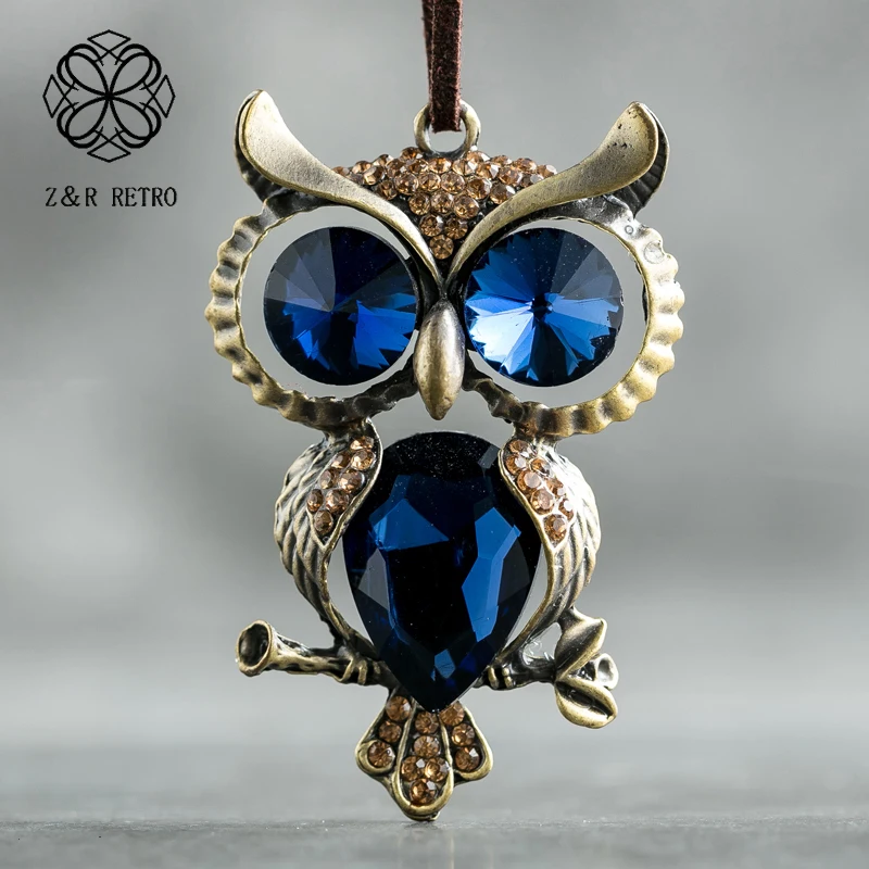 

Crystal Necklace Owl Pattern Essential Pendant Necklace Vintage Rope Chain Big Necklace Women Decoration Handmade New Gifts