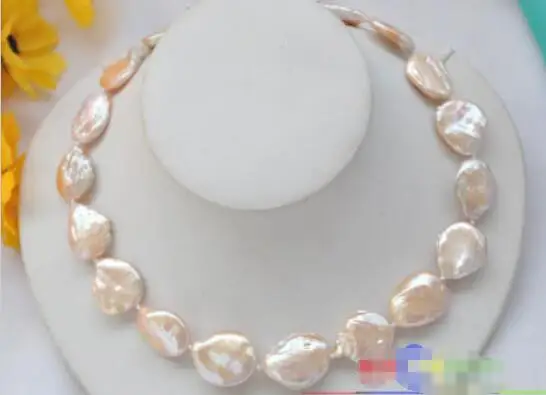 

Hot sale new Style >>>>> HUGE 17" 22mm baroque coin pink freshwater cultured PEARL NECKLACE