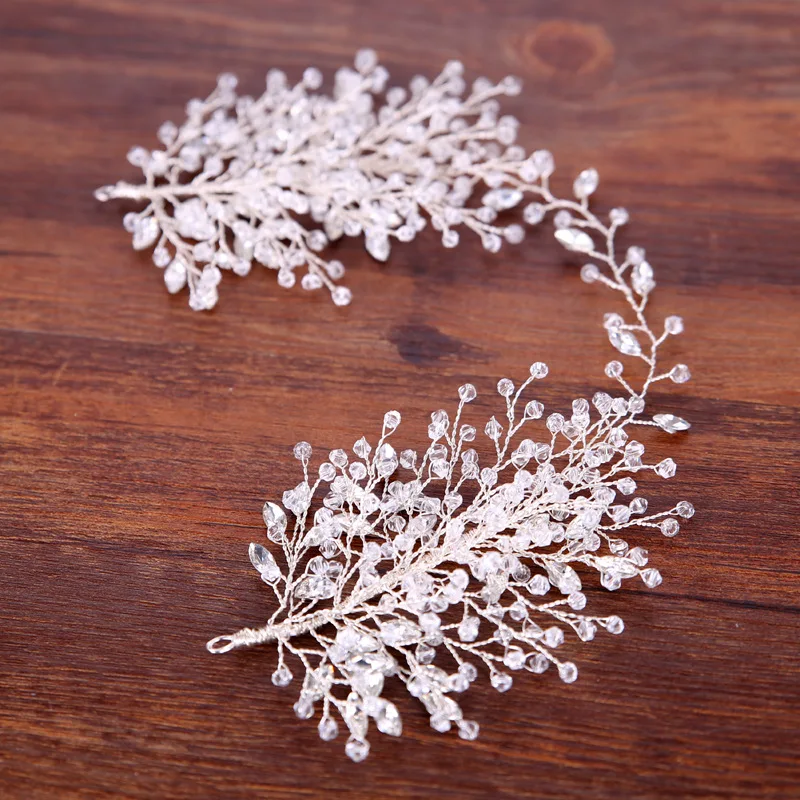 KMVEXO Rhinestone Beaded Tiaras Bridal Crown Headband Women Headpiece Floral Wedding Hair Accessories Crystal Bride Hair Jewelry