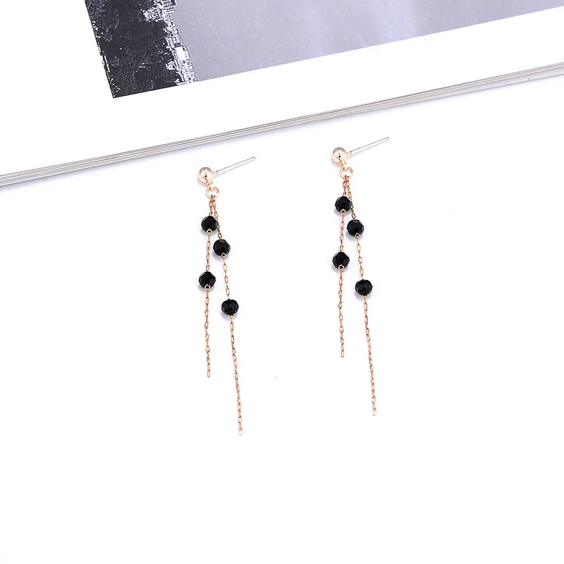 2019 New Hot Fashion Korean Brown Purple Crystal Golden Metal Long Tassel Chain Dangle Drop Earrings For Women Jewelry Gift (3)