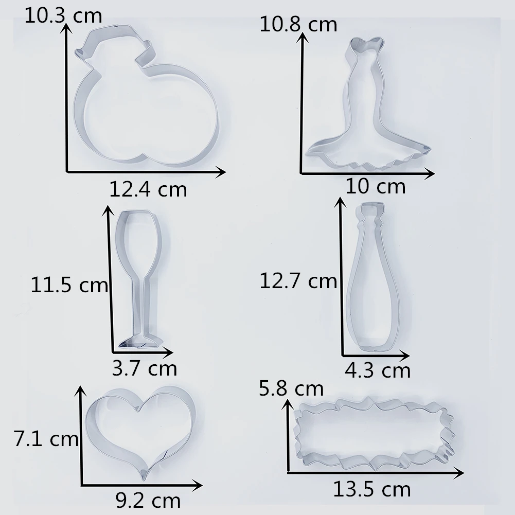 KENIAO свадебный набор печенья-6 шт.-Шампанское/свадебное платье/Сердце/кольцо печенье и форма для вырезания-нержавеющая сталь