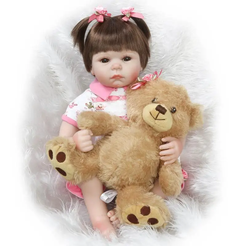 Realistic Reborn Baby Boneca Silicone Newborn Dolls Toys Girl Gift,19 Inch Silicone Reborn Dolls Babies Bonecas with Bear