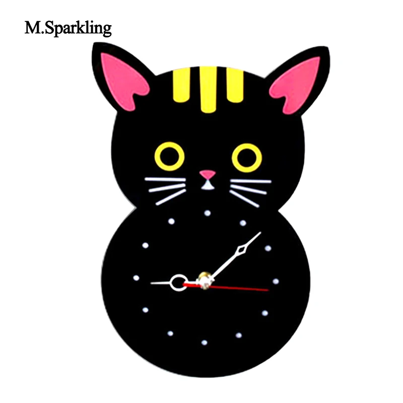

M.Sparkling child room decor wall clock creative black cat design wall clocks acrylic cartoon cute clock for kids and children