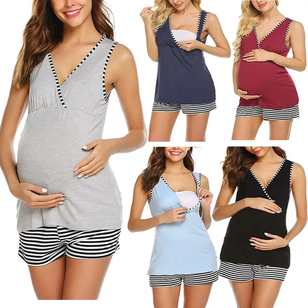 

Maternity hospital gown Cotton Maternity Pajamas for Hospital Set Short Sleeve Breastfeeding Pregnancy Sleepwear Nursing Pajamas