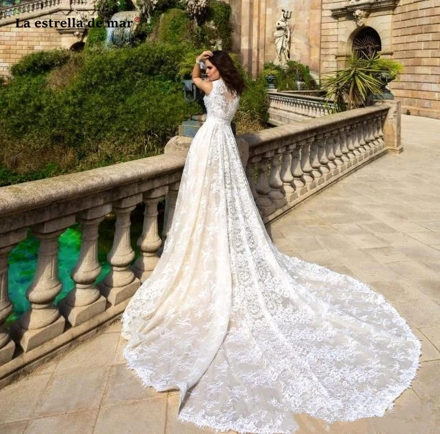 Vestido de noiva sereia 2019 Новое кружевное платье с бусинами, Сексуальная Русалка, цвет шампанского, можно снять свадебное длинное платье abiti da sposa