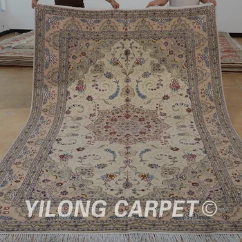 

Yilong 6'x9' traditional wool silk carpet handmade exquisite kazakhstan wool silk rug (1441)
