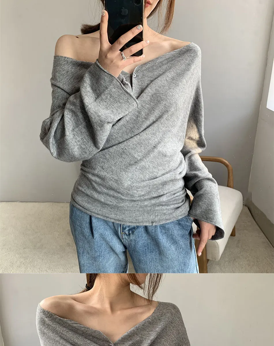 Lanshifei Women Off Shoulder Top Long Sleeve Pullover Casual Hals Langarm Schulter