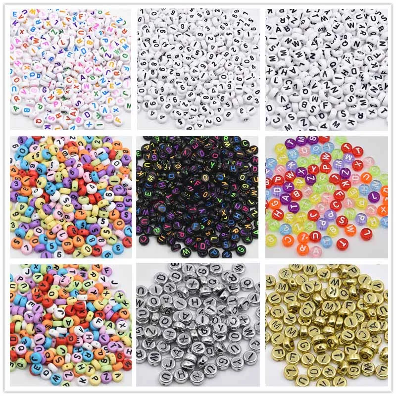 

100Pcs/pack 4*7 mm Round Different Style Mix Color Acrylic Number Letter Loose Beads For Kids Handmade Diy Jewelry Making