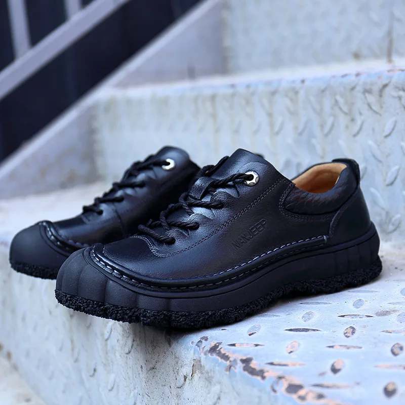

CHAISHOU autumn winter fashion man shoes genuine leather toe leather business shoes lace-up outdoor casual men's shoes big size