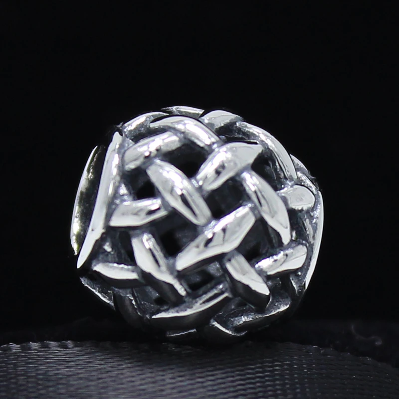 

ROCKART Real 925 Sterling Silver Openwork Basketweave Charm Fits European Brand Bracelets Diy Jewelry Wholesale