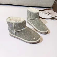 Брендовые роскошные женские зимние теплые полусапожки со стразами; женские зимние сапоги на нескользящей подошве; блестящие Брендовые ботильоны; размер 40