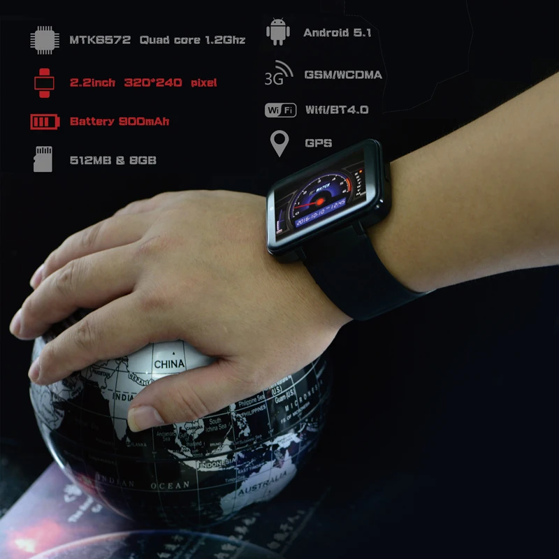 

New 3G WIFI Smart Watch Android 5.1 Bluetooth Smartwatch Support GPS WCDMA Phone Call Watch 512MB/4GB 320*240 Screen Clock