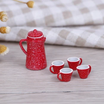 

5 Pcs 1/12 Dollhouse Miniature Porcelain Coffee Tea Lid Pot kettle Cups Set Kitchen Classic Toy Pretend Play Best Gift Girl Doll