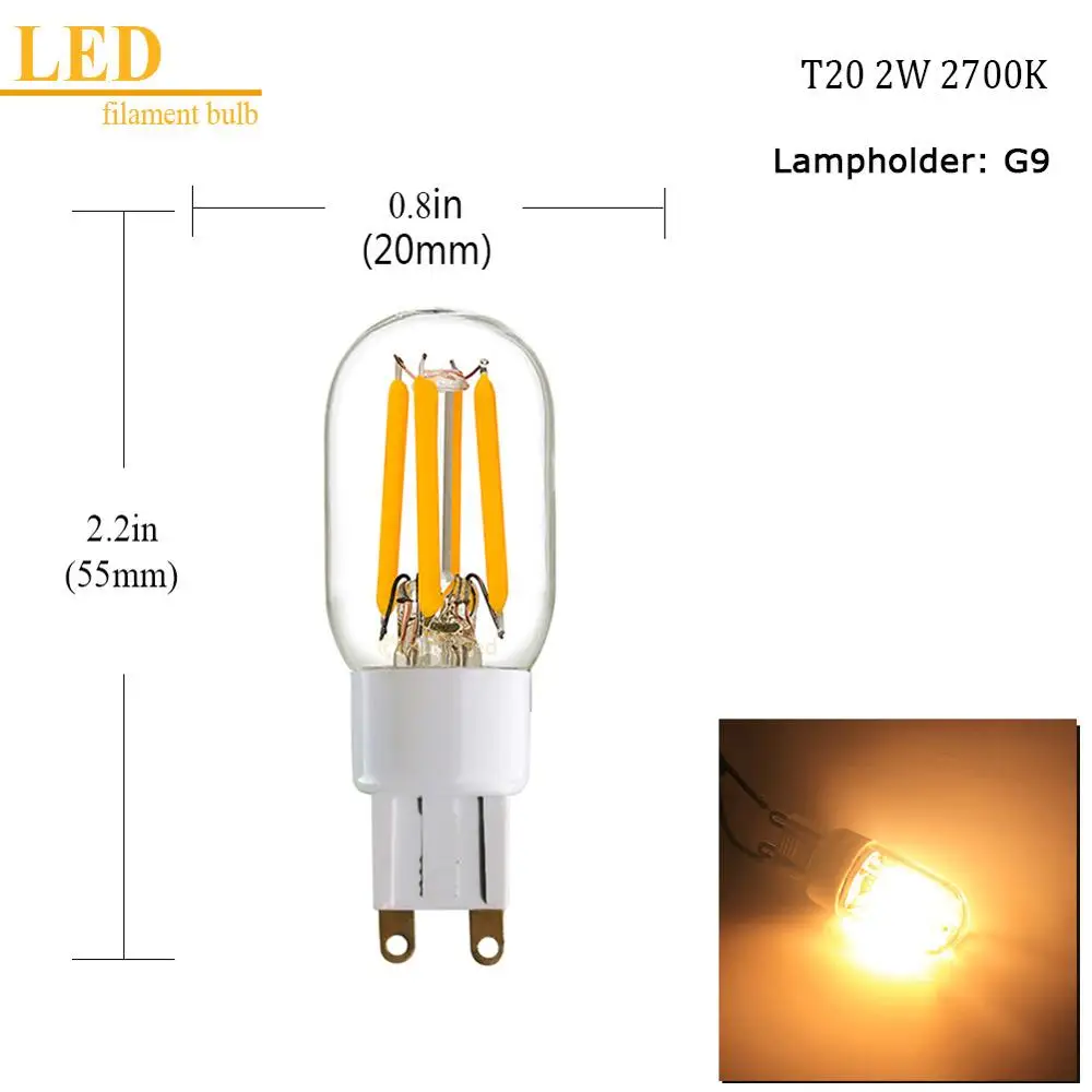 5 шт./лот светодиодный лампочка g9 светодиодный, 1 Вт 2 Вт, E12 e14 светодиодный, супер теплый 2200 к светодиодный лампочка накаливания, теплый белый 2700 к, диммируемая Свадебная Декорация - Испускаемый цвет: T20 G9 2W 2700K