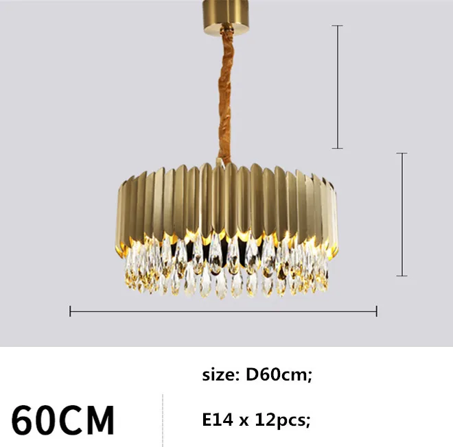 Современный Блестящий Круглый стальной E14 светодиодный подвесной светильник фойе K9 хрустальный светодиодный подвесной светильник Внутреннее освещение Регулируемая цепочка Подвесная лампа - Цвет корпуса: gold D60cm E14x12
