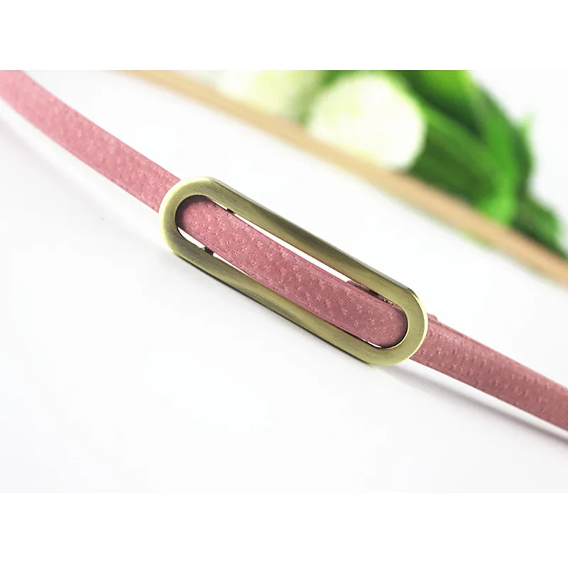 

retro ladies women pigskin causal metal duckle belts for dresses thin waist belts no hole black white female
