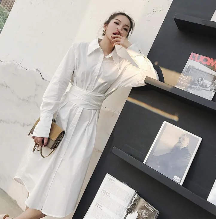 Для женщин Корея Chic рубашка с длинными рукавами платье Женская офисная одежда ПР
