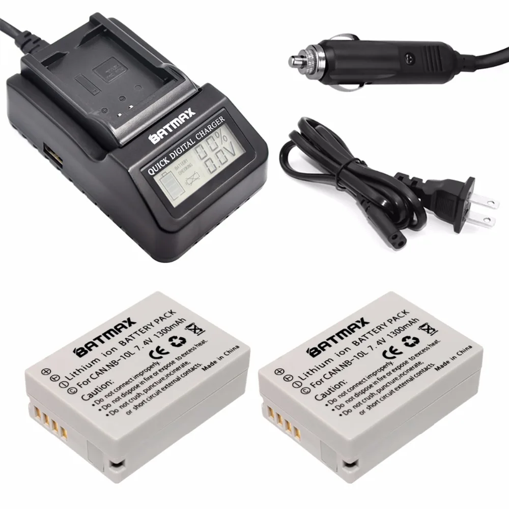 2x NB 10L NB10L NB 10L Digital Battery + LCD 3X Faster Charger for
