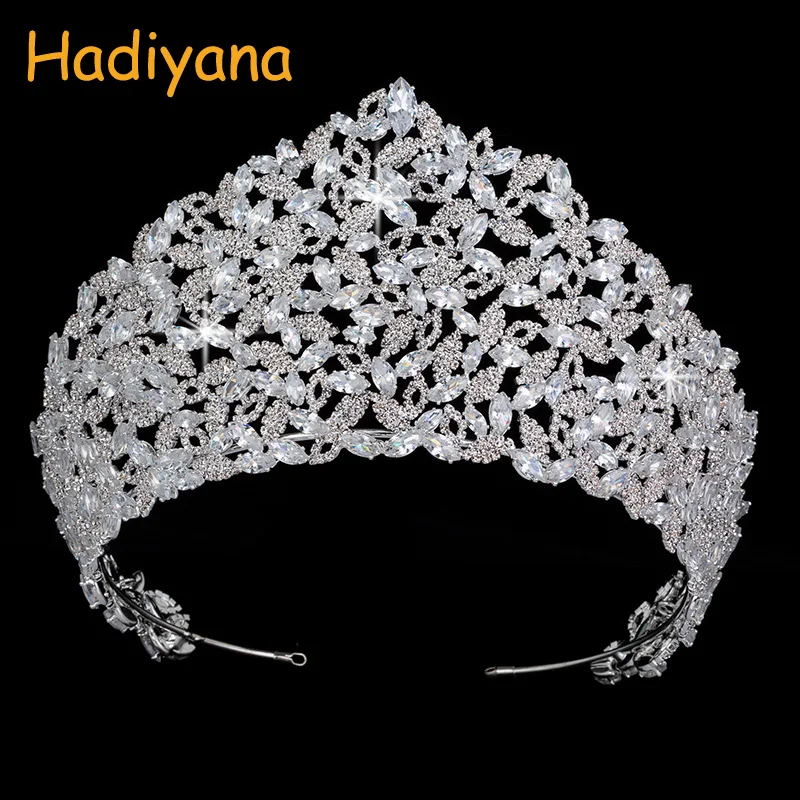 Hadiyana Luxury CZ Bridal Hair Accessories Crown Tiaras Sparkling Girls Big Diadem Crowns princess Queen Wedding Party BC4435 Hadiyana Luxury CZ Bridal Hair Accessories Crown Tiaras Sparkling Girls Big Diadem Crowns princess Queen Wedding Party BC4435