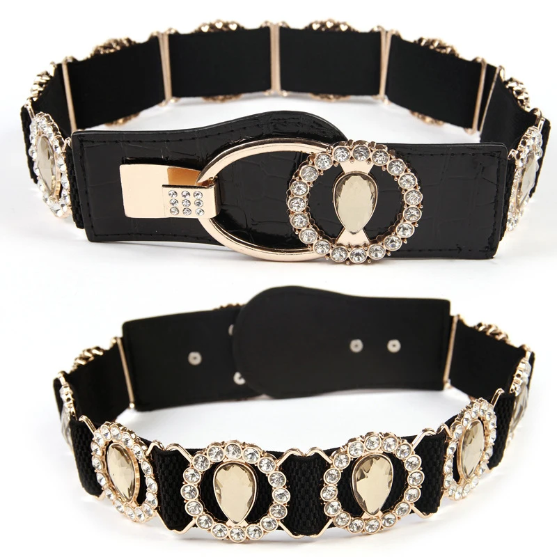 

New Women elastic belt Rhinestone Fashion girdle corset elastic belt woman High elasticity fabric belts twotwinstyle C56