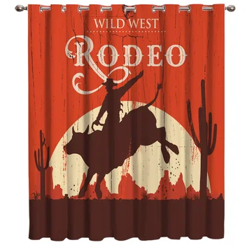 

Retro West Cowboy Poster Living Room Bathroom Drapes Fabric Print Kids Window Treatment Ideas Valance Curtains Outdoor Curtains