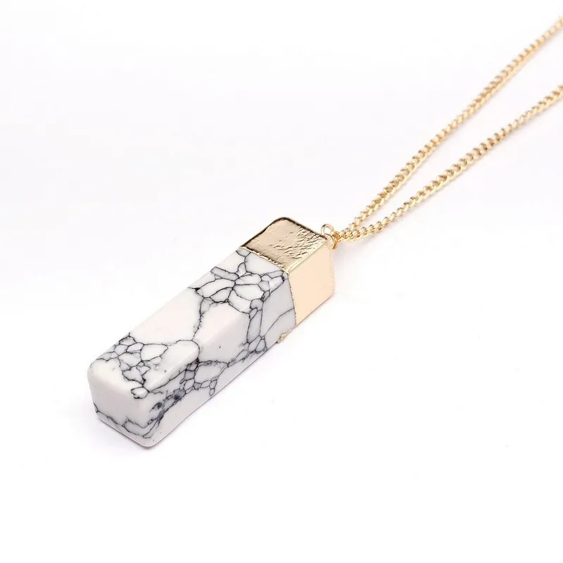 

Geometric Marbled Stone Pendant Necklace Gold Color Irregular Natural White Howlite Necklaces Women