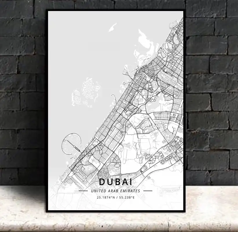 Dubai Uae Moderno Mapa De La Ciudad Lienzo Impresion Arte
